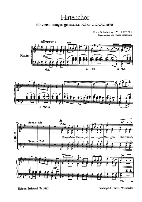 Schubert【Hirtenchor , op. 26 D 797 Nr. 7】aus dem Lustspiel Rosamunde, Furstin von Zypern , Klavierauszug