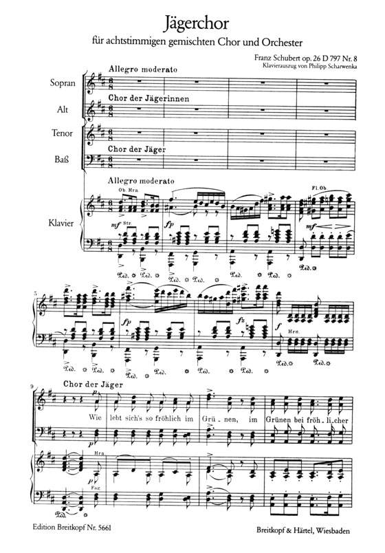 Schubert【Jägerchor , op. 26 D 797 Nr. 8】aus dem Lustspiel Rosamunde, Furstin von Zypern , Klavierauszug