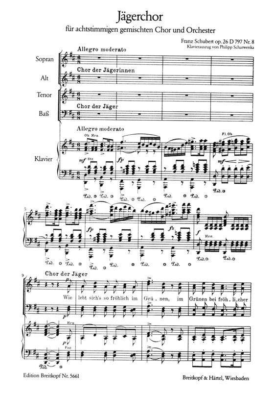 Schubert【Jägerchor , op. 26 D 797 Nr. 8】aus dem Lustspiel Rosamunde, Furstin von Zypern , Klavierauszug Schubert【Jägerchor , op. 26 D 797 Nr. 8】aus dem Lustspiel Rosamunde, Furstin von Zypern , Klavierauszug