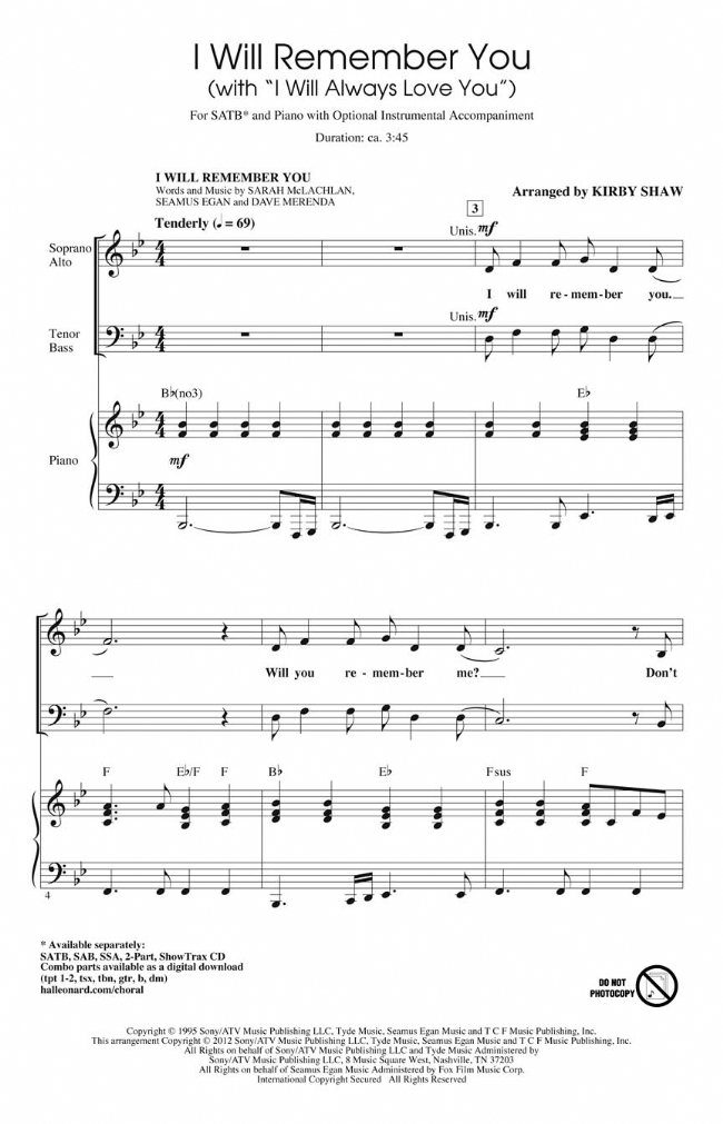 【I Will Remember You (with I Will Always Love You)】SATB