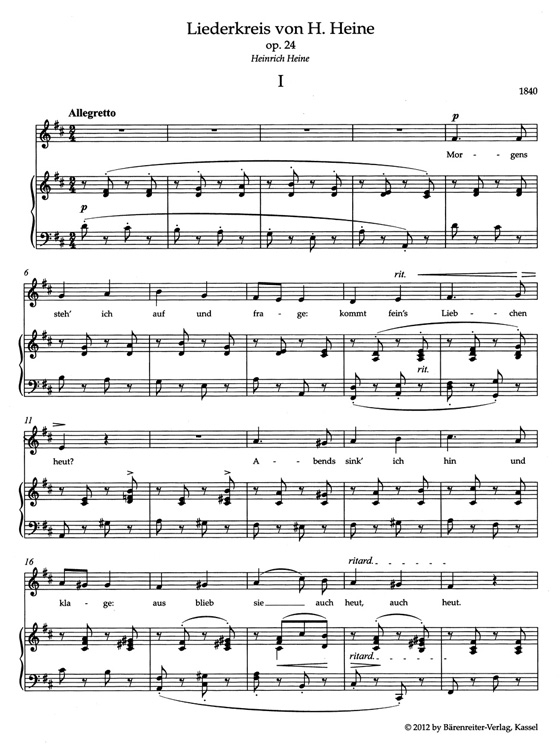 Schumann【Liederkreis von H. Heine , Op. 24】 Schumann【Liederkreis von H. Heine , Op. 24】