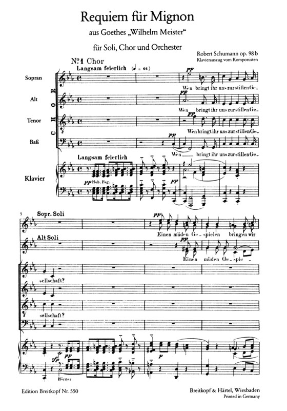 Schumann【Requiem für Mignon , op. 98b】Klavierauszug