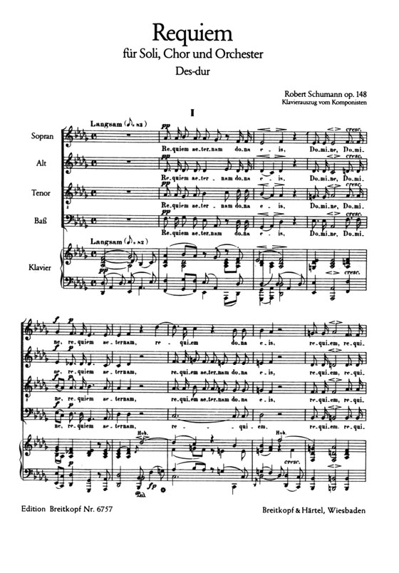 Schumann【Requiem Des-dur , op. 148】für Soli, Chor und Orchester , Klavierauszug