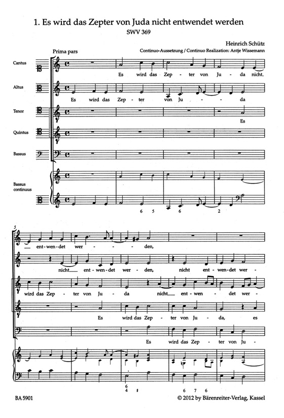 Schütz【Geistliche Chor-Music , SWV 369-380】Die fünfstimmigen Motetten, Nr. 1-12 , Partitur／Score