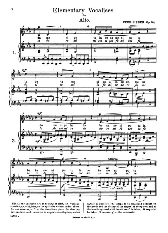 Sieber【36 Eight-Measure Vocalises , Op. 94】For Alto Sieber【36 Eight-Measure Vocalises , Op. 94】For Alto