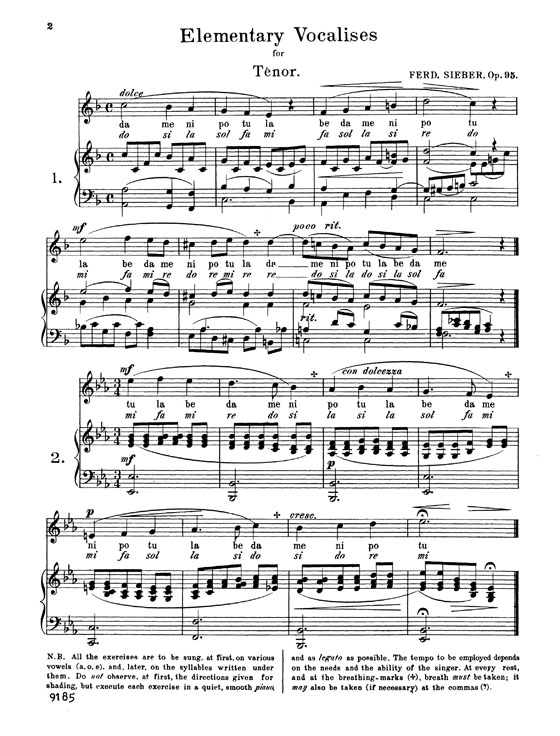 Sieber【36 Eight-Measure Vocalises for Elementary Teaching For Tenor , Opus 95】For Voice and Piano Sieber【36 Eight-Measure Vocalises for Elementary Teaching For Tenor , Opus 95】For Voice and Piano