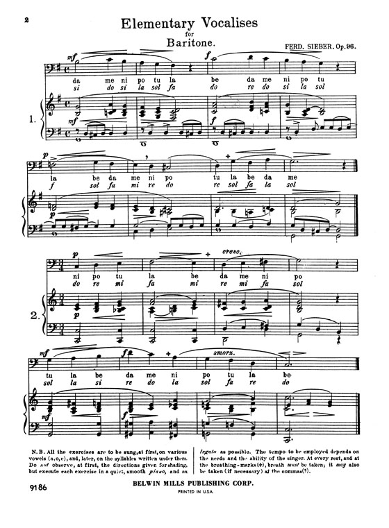 Sieber【36 Eight-Measure Vocalises for Elementary Vocal Teaching , Opus 96】For Baritone Sieber【36 Eight-Measure Vocalises for Elementary Vocal Teaching , Opus 96】For Baritone