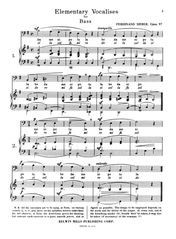 Sieber【36 Eight-Measure Vocalises , Opus 97 (for Elementary Vocal Teaching)】for Bass Sieber【36 Eight-Measure Vocalises , Opus 97 (for Elementary Vocal Teaching)】for Bass