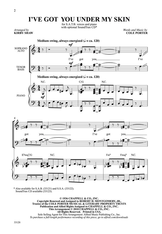 【I've Got You Under My Skin】SATB with Piano