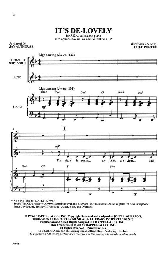 【It's De-Lovely】SSA with Piano 【It's De-Lovely】SSA with Piano