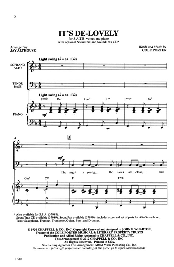 【It's De-Lovely】SATB with Piano