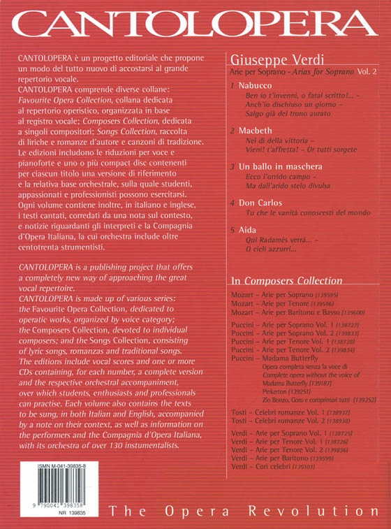 Cantolopera : Verdi【CD+樂譜】Arie per Soprano/Arias for Soprano , Volume 2 Cantolopera : Verdi【CD+樂譜】Arie per Soprano/Arias for Soprano , Volume 2