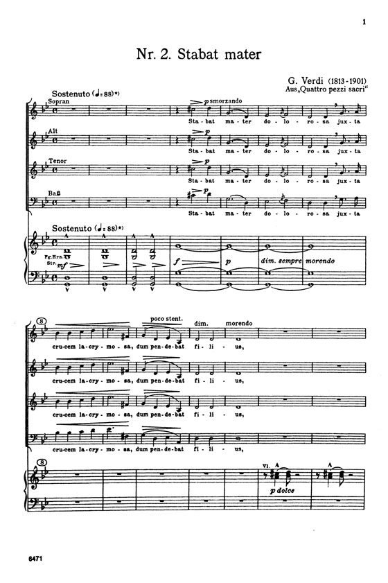 Verdi【Stabat Mater】for Chorus and Orchestra with Latin text,  Choral Score