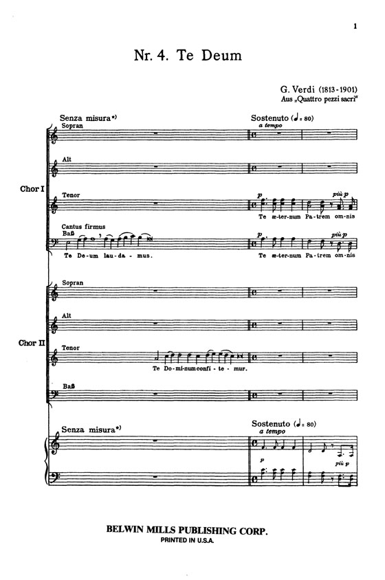 Verdi【Te Deum】for Double Chorus and Orchestra , Choral Score