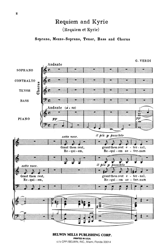 Verdi【Requiem】for Soli, Chorus and Orchestra with English and Latin text , Choral Score