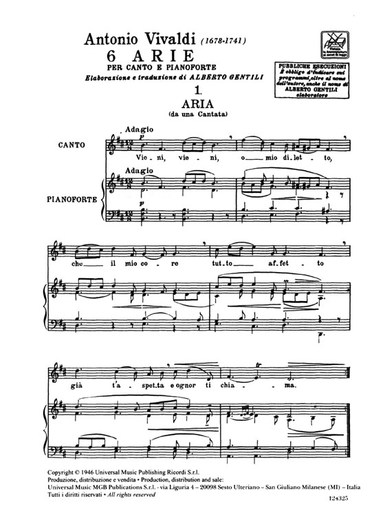 A.Vivaldi【6 Arie】per canto e pianoforte
