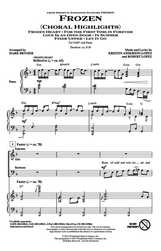 Frozen (Choral Highlights) SAB Frozen (Choral Highlights) SAB