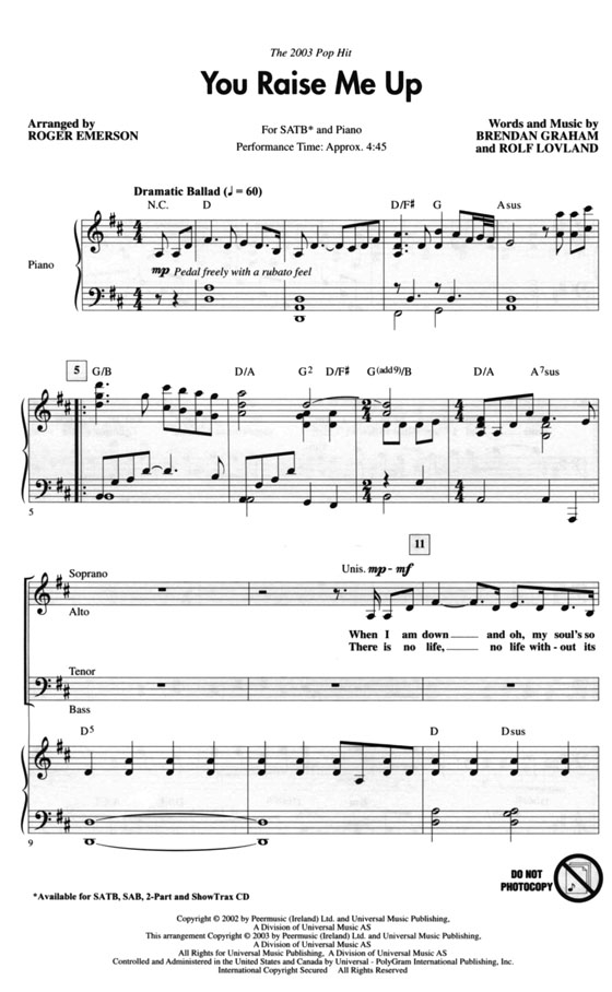 【You Raise Me Up】SATB