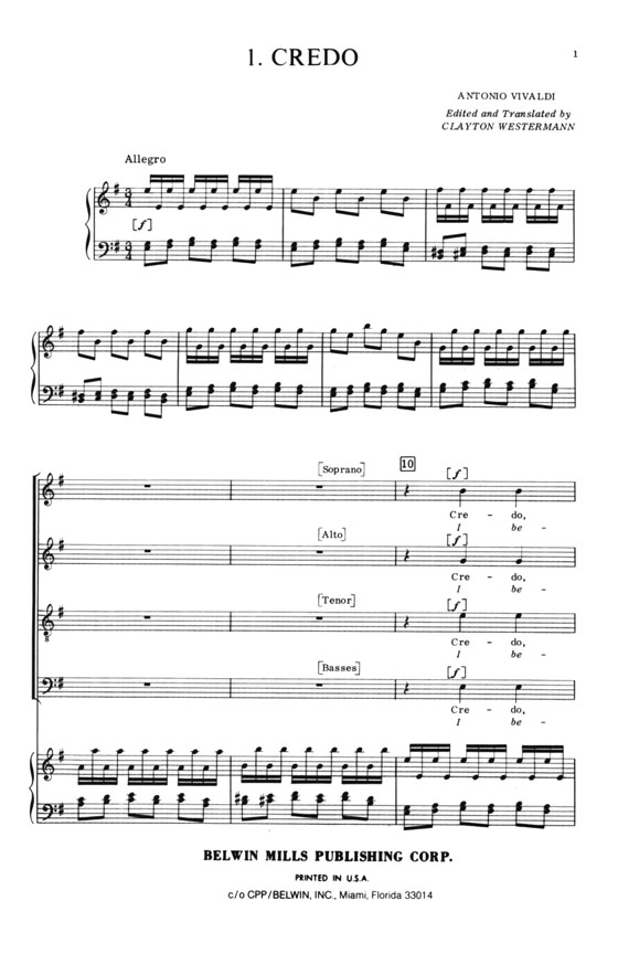 Vivaldi【Credo】for SATB and Orchestra with Latin-English text , Choral Score