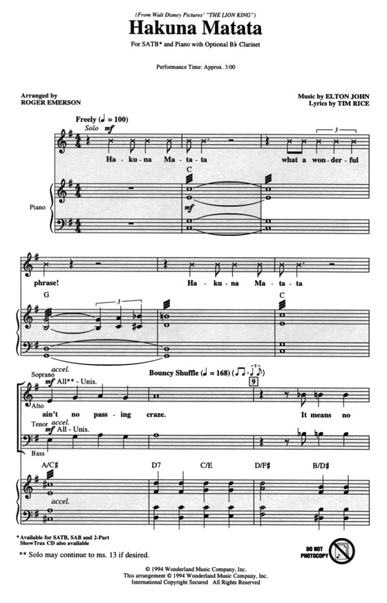 【Hakuna Matata】SATB 【Hakuna Matata】SATB