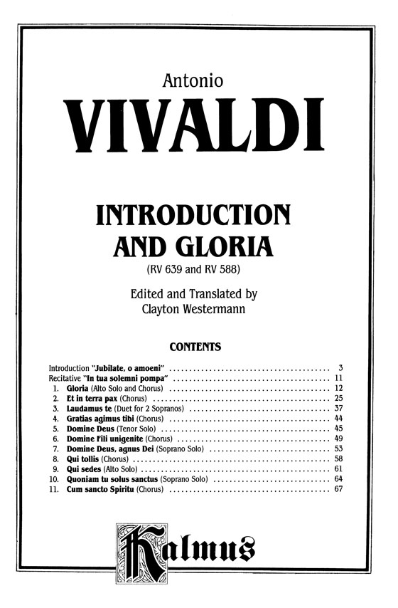 Vivaldi【Introduction and Gloria , RV 639 and RV 588】for Four-Part Chorus of Mixed Voices with Piano Accompaniment