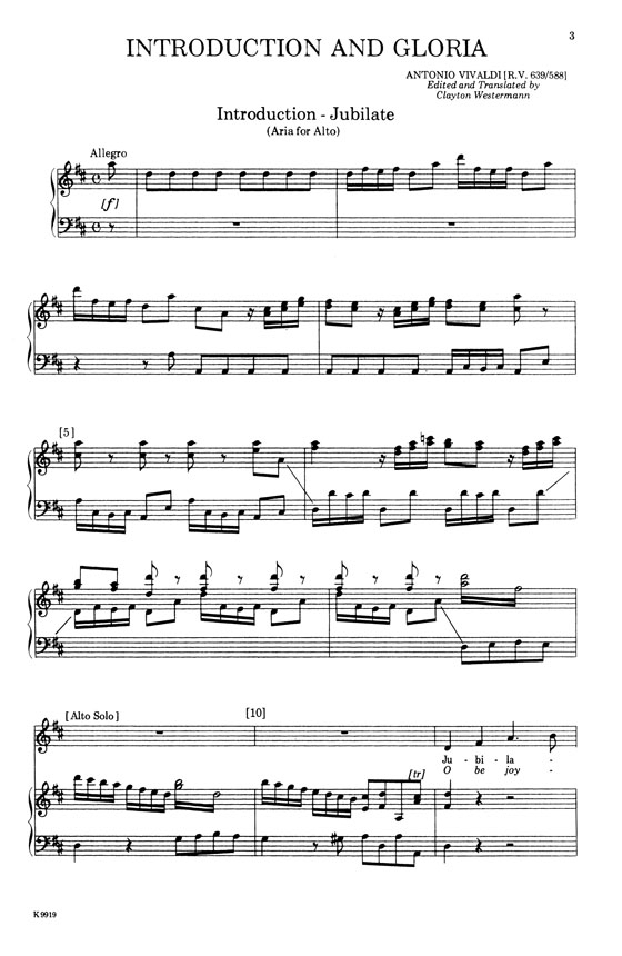 Vivaldi【Introduction and Gloria , RV 639 and RV 588】for Four-Part Chorus of Mixed Voices with Piano Accompaniment