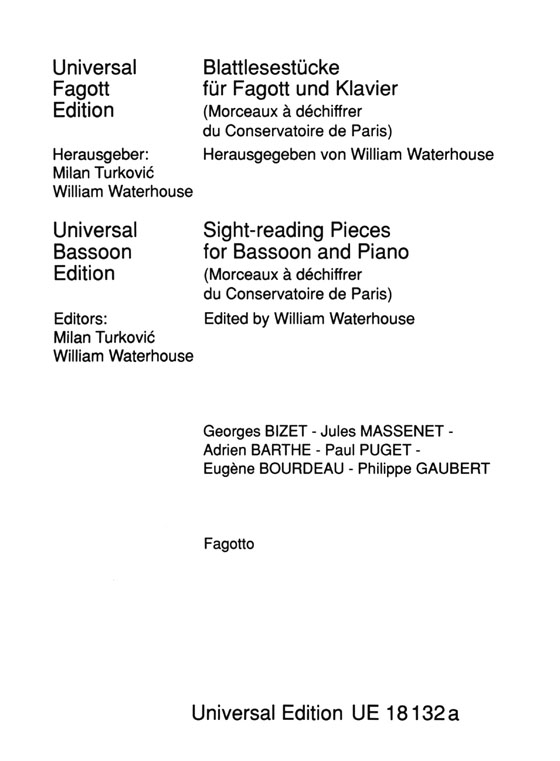 Blattlesestucke für Fagott und Klavier / Sight-reading Pieces for Bassoon and Piano