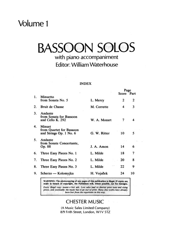 Bassoon Solos , Volume 1