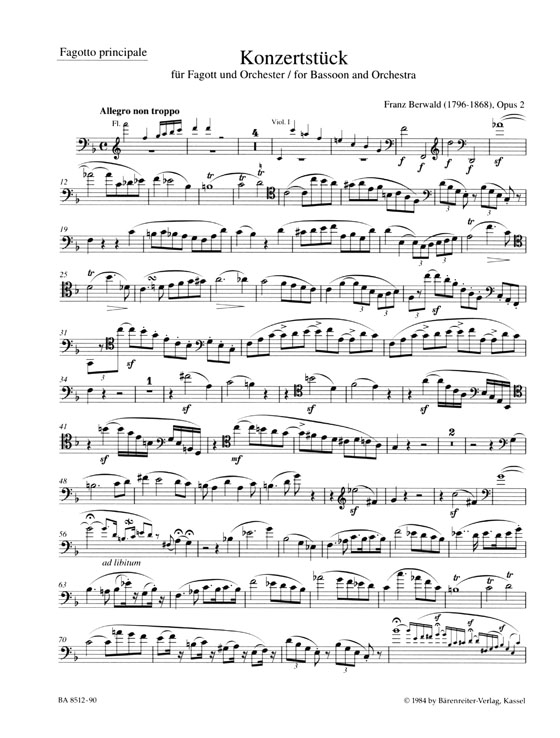 Berwald【Konzertstück , Opus 2 (1827)】für Fagott und Orchester , Klavierauszug／Piano Reduction