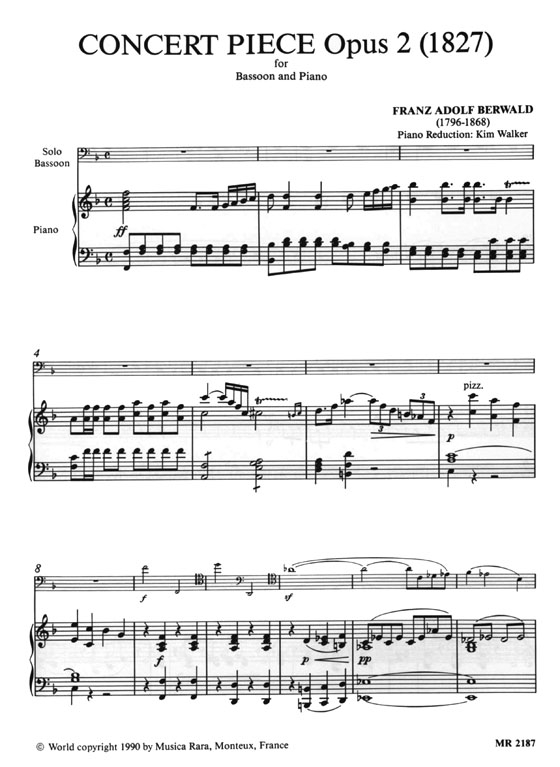 Franz Berwald【Concert Piece , Opus 2】for Bassoon and Piano Reduction