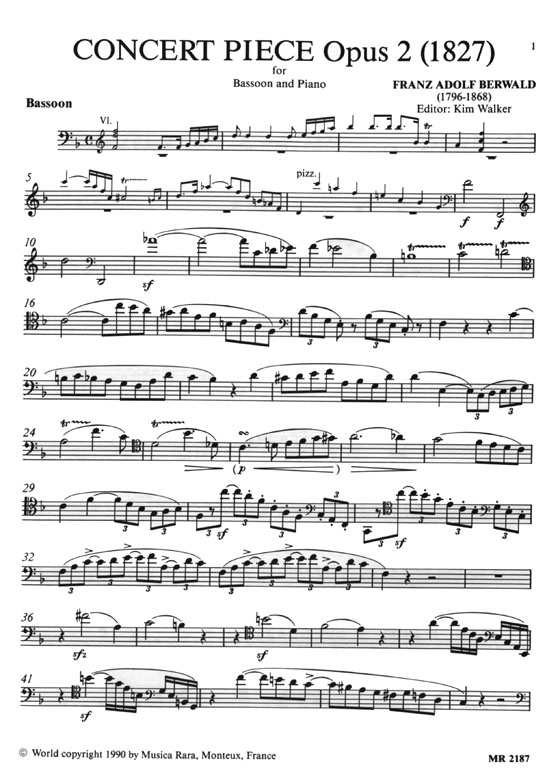 Franz Berwald【Concert Piece , Opus 2】for Bassoon and Piano Reduction Franz Berwald【Concert Piece , Opus 2】for Bassoon and Piano Reduction