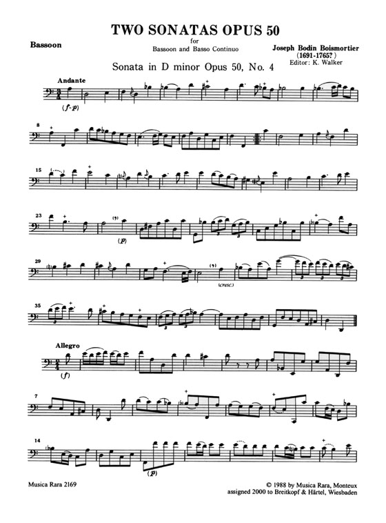 Joseph Bodin de Boismortier【Two Sonatas , Op. 50 Nos. 4／5】for Bassoon and Basso Continuo