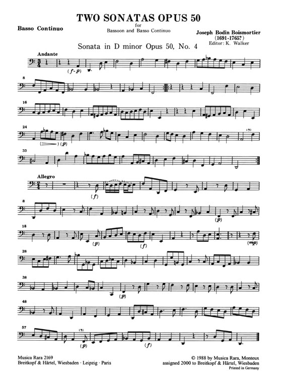 Joseph Bodin de Boismortier【Two Sonatas , Op. 50 Nos. 4/5】for Bassoon and Basso Continuo Joseph Bodin de Boismortier【Two Sonatas , Op. 50 Nos. 4/5】for Bassoon and Basso Continuo