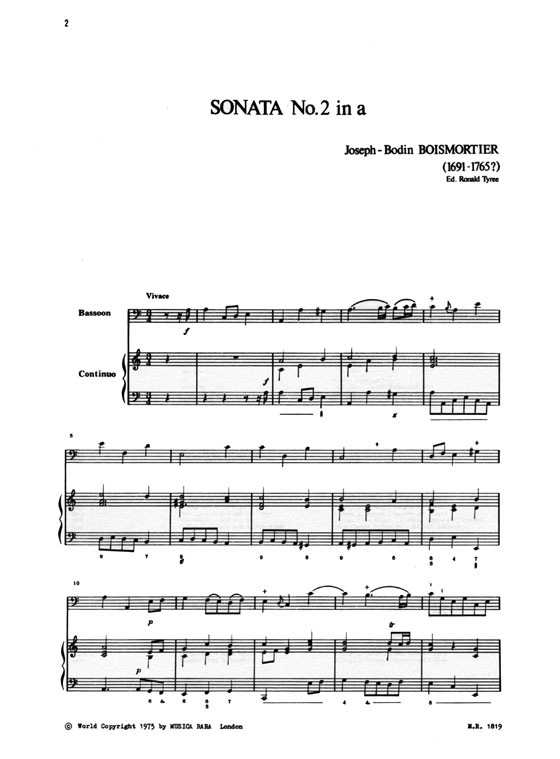 J.B.Boismortier【Sonata No. 2 in a Minor】for Bassoon and Basso Continuo