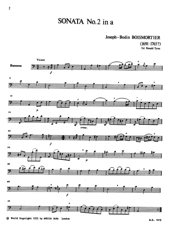 J.B.Boismortier【Sonata No. 2 in a Minor】for Bassoon and Basso Continuo J.B.Boismortier【Sonata No. 2 in a Minor】for Bassoon and Basso Continuo
