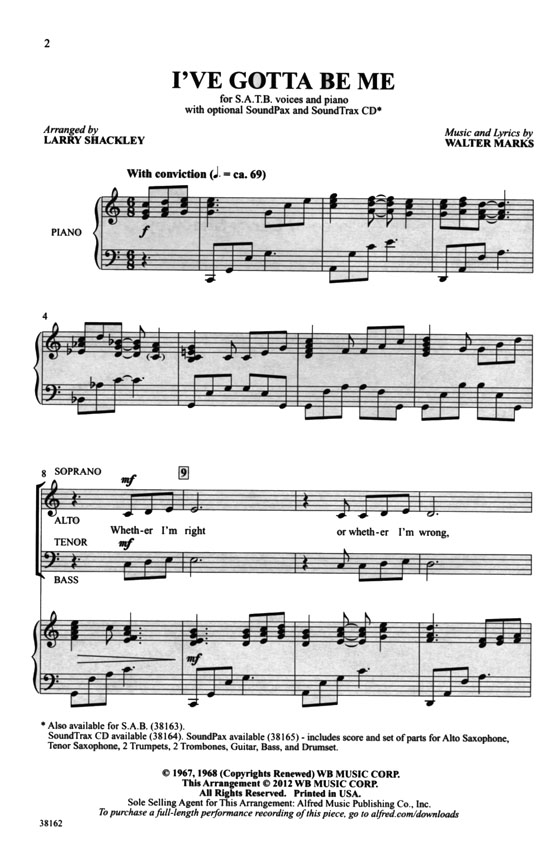 【I've Gotta Be Me】SATB with Piano