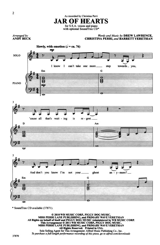 【Jar of Hearts】SSA with Piano 【Jar of Hearts】SSA with Piano