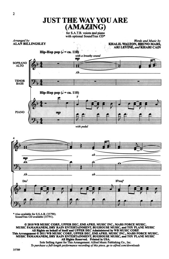 Just the Way You Are (Amazing) SATB with Piano