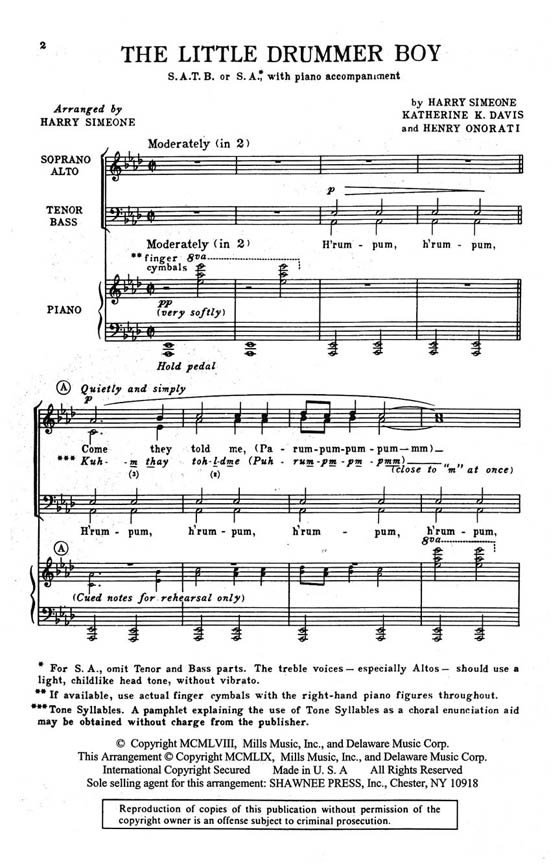 【The Little Drummer Boy】SATB