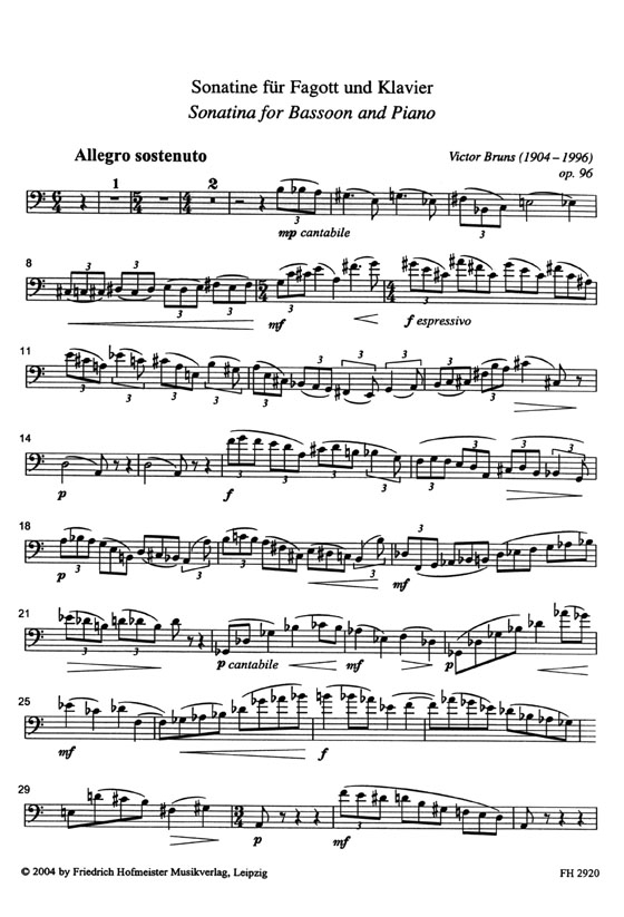 Victor Bruns【Sonatine , Op. 96】für Fagott und Klavier
