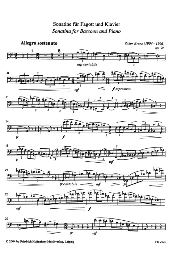 Victor Bruns【Sonatine , Op. 96】für Fagott und Klavier Victor Bruns【Sonatine , Op. 96】für Fagott und Klavier