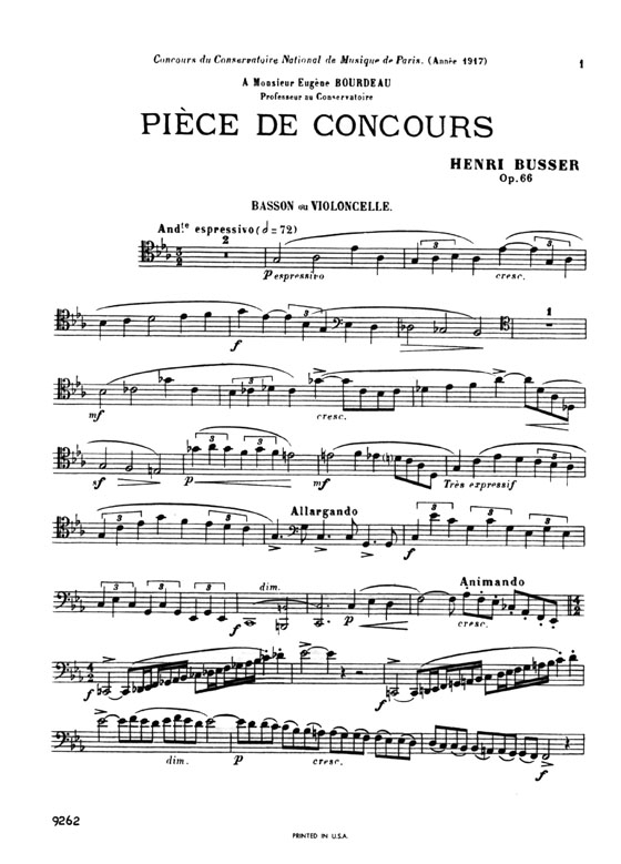 Busser【Piece De Concours , Opus 66】for Bassoon and Piano