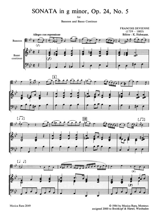 Francois Devienne【Sonata in G minor , Op. 24 No. 5】for Bassoon and Basso Continuo Francois Devienne【Sonata in G minor , Op. 24 No. 5】for Bassoon and Basso Continuo