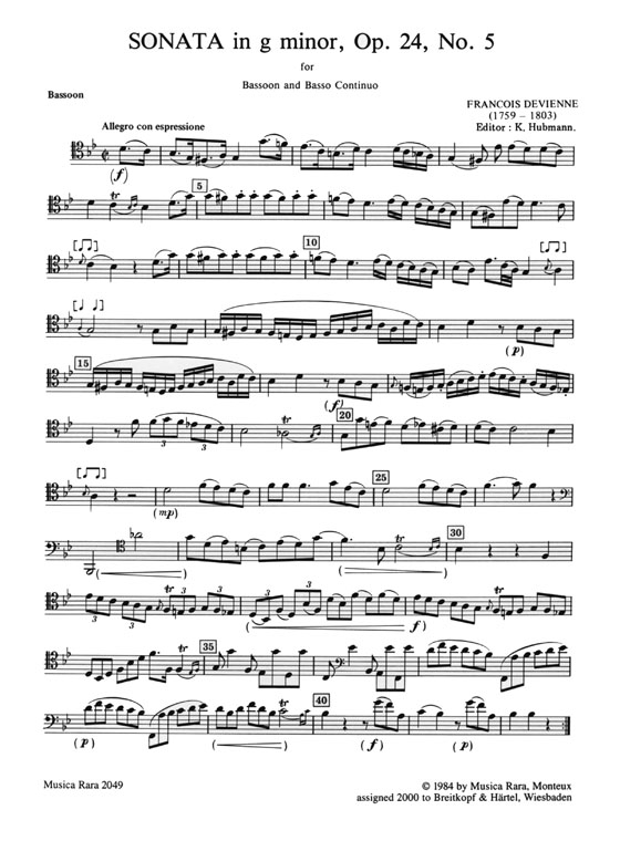Francois Devienne【Sonata in G minor , Op. 24 No. 5】for Bassoon and Basso Continuo Francois Devienne【Sonata in G minor , Op. 24 No. 5】for Bassoon and Basso Continuo