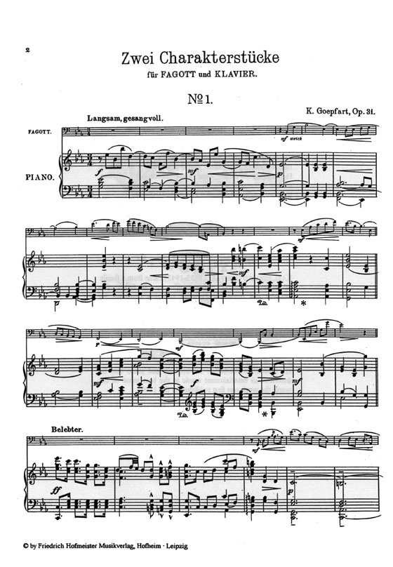 Karl Eduard Goepfart【Zwei Charakterstucke , Op. 31】für Fagott und Klavier Karl Eduard Goepfart【Zwei Charakterstucke , Op. 31】für Fagott und Klavier
