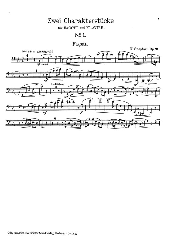 Karl Eduard Goepfart【Zwei Charakterstucke , Op. 31】für Fagott und Klavier
