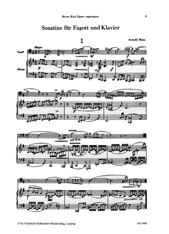 Arnold Matz【Sonatine】für Fagott und Klavier