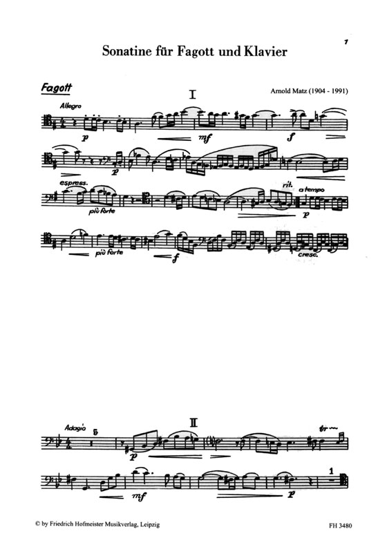 Arnold Matz【Sonatine】für Fagott und Klavier Arnold Matz【Sonatine】für Fagott und Klavier