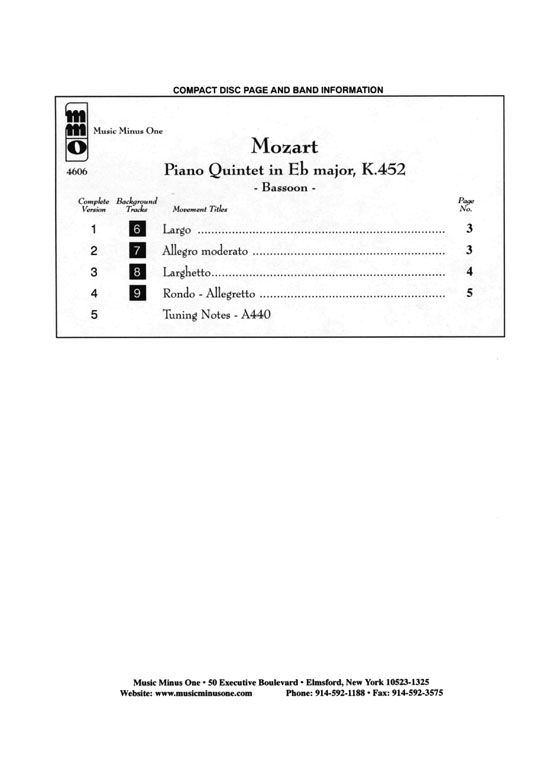 Mozart【CD+樂譜】Piano Quintet in Eb Major, K. 452 for Bassoon Mozart【CD+樂譜】Piano Quintet in Eb Major, K. 452 for Bassoon