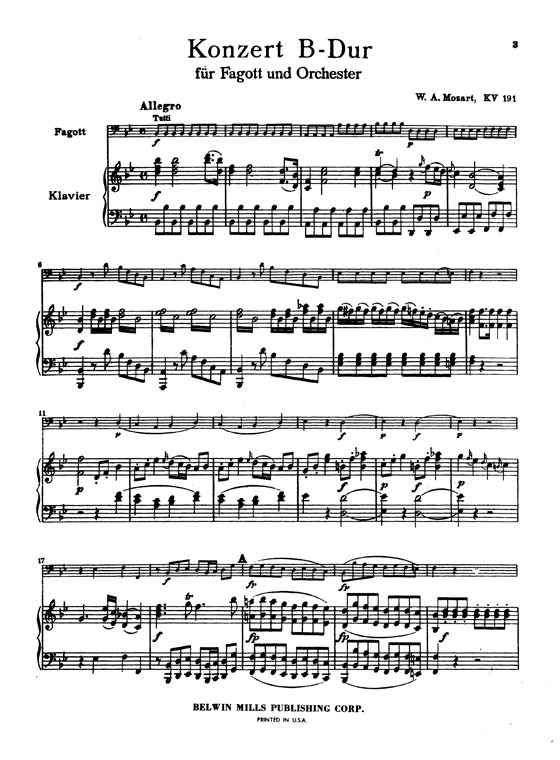 Mozart【Concerto in B♭ Major, K. 191】for Bassoon and Piano